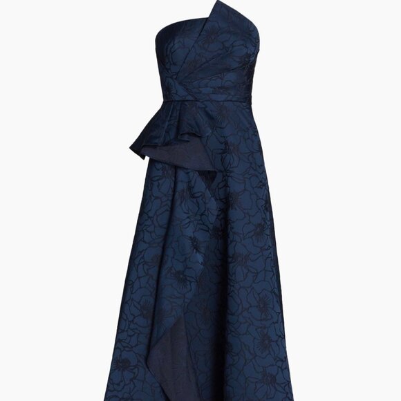 Monique Lhuillier ML Floral Navy Jacquard Ballgown /Size 8
